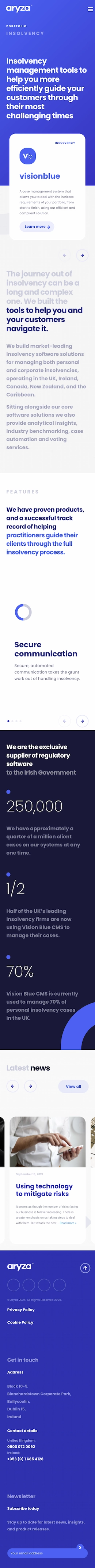 screenshot of Aryza website on mobile