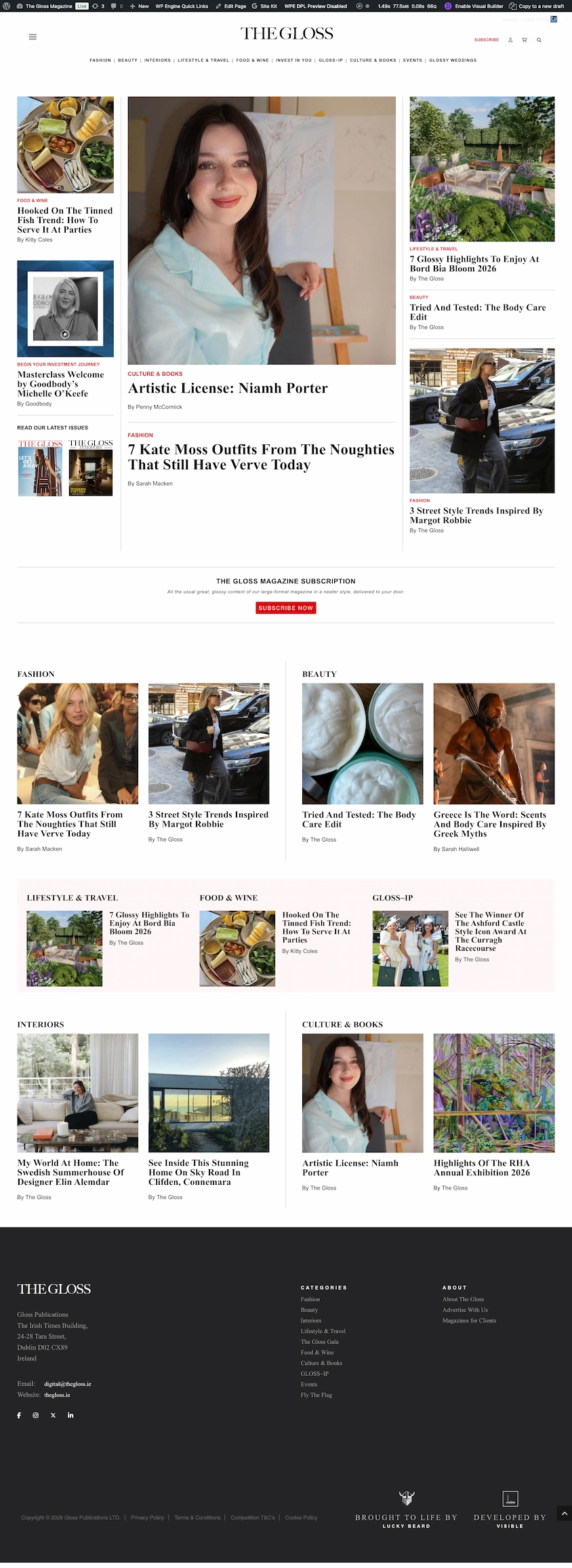 screenshot of thegloss.ie website on desktop