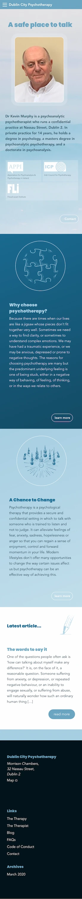 screenshot of kevin murphy website homepage mobile