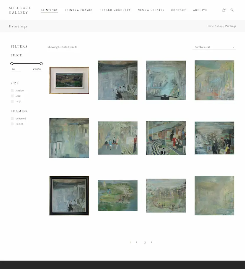 screenshot of millrace gallery shop page