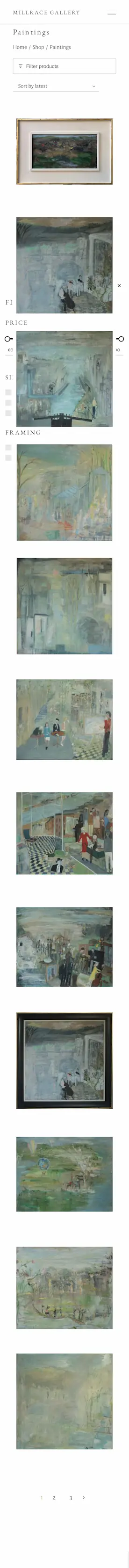 screenshot of millrace gallery shop page on mkobile
