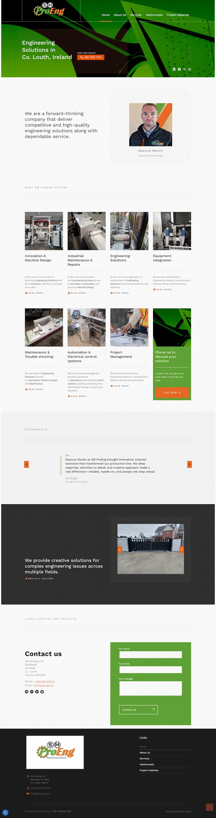 sm pro engineering website homepage screenshot