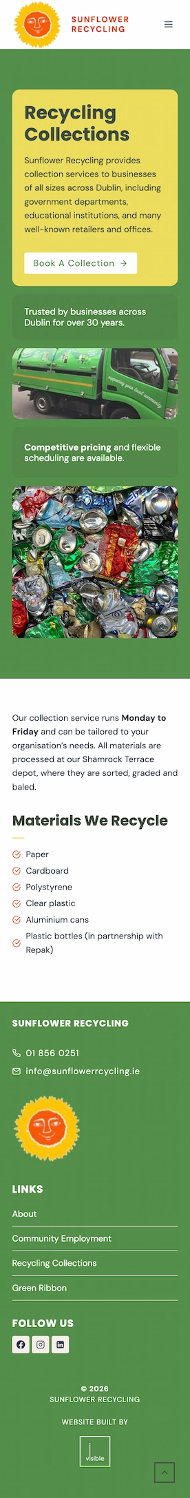 screenshot of sunflower recycling recycling page on mobile