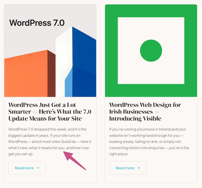 screenshot of wordpress archive post items